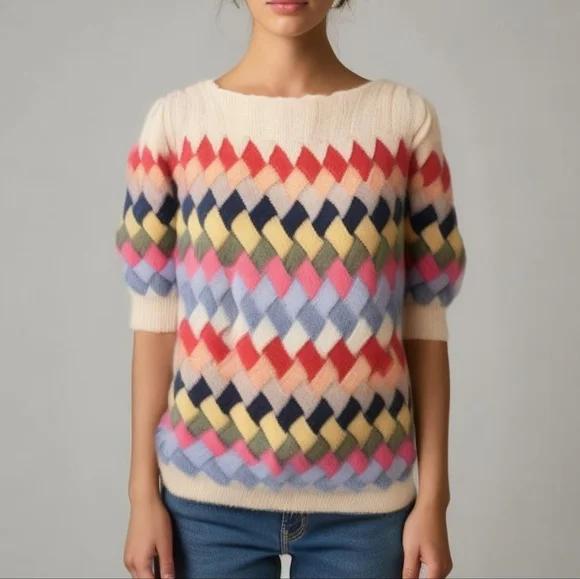 Multicolor Diamond Pattern Women's Sweater - Picture 2 of 16